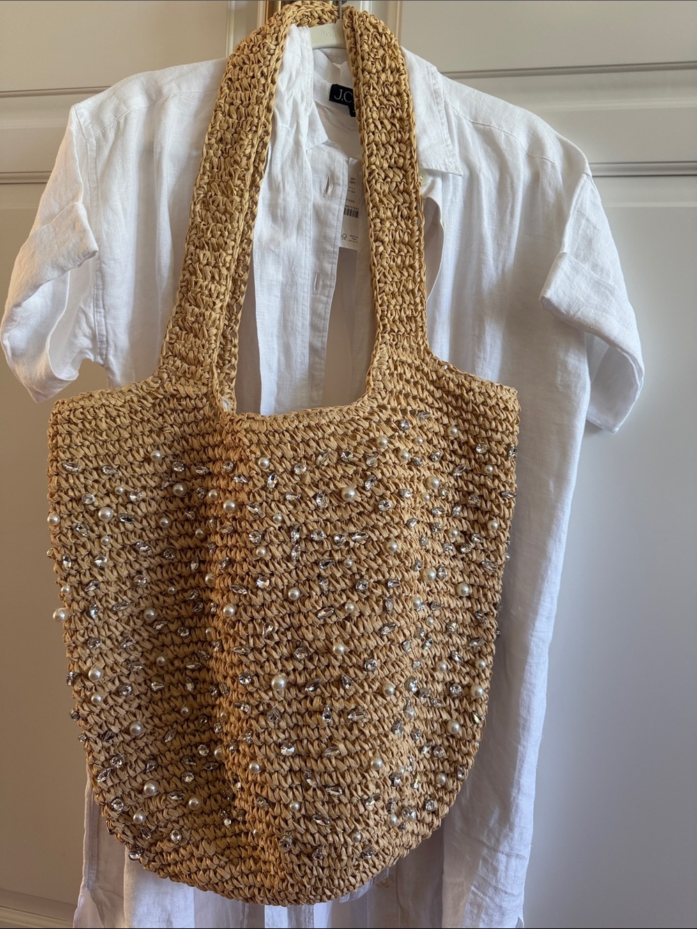 BtB Straw/raffia style Embellished Tote Bag - Natural. Lined, zip pocket. NWOT! - Picture 6 of 13